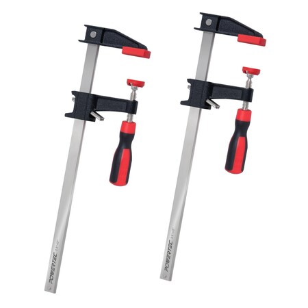 Powertec 12 in. Steel Bar Clamps w/ 600 lbs Loads Limit & 2-1/2 in. Throat, Quick-Release F Clamp, 2PK 71918N