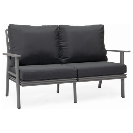 Leisuremod Walbrooke Modern Outdoor Patio Loveseat with Gray Aluminum Frame and Removable Cushions, Charcoal WGR-57-27CH