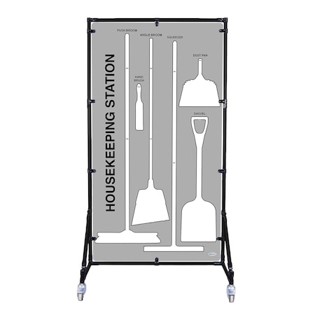 5S Supplies Housekeeping Shadow Board Broom Station V8, Gray / White, Broom + Stand HSB-V8-GRAY/WHITE-BO-STAND