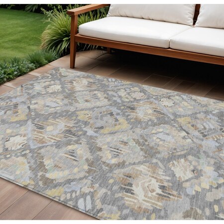 Homeroots 8' X 10' Gray And Brown Geometric Washable Indoor Outdoor Area Rug 609145