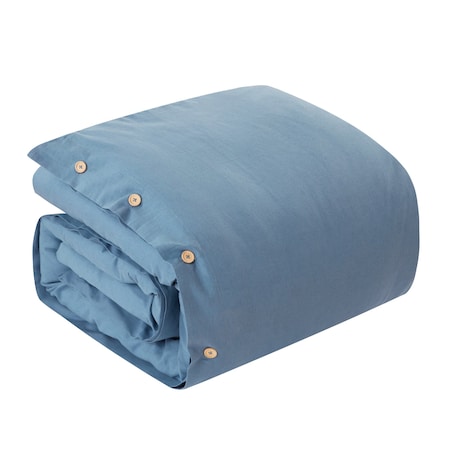 Homeroots Navy Blue King 100% Cotton 140 Thread Count Washable Duvet Cover Set 529017