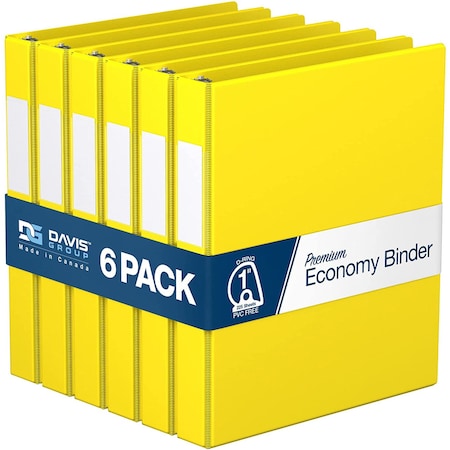 Davis Group Premium Economy, Angle D Ring, Binder, (Yellow, 1"), PK6 2301-05-06