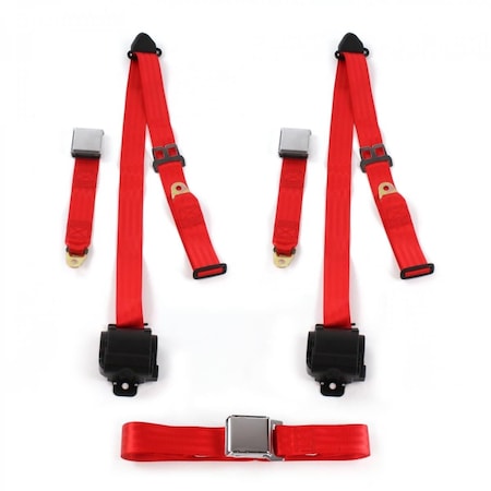 Geared2Golf Airplane 3 Point Red Retractable Bench Seat Belt Kit with 3 Belts for 1982-1994 Chevy S10 Blazer GE1350554