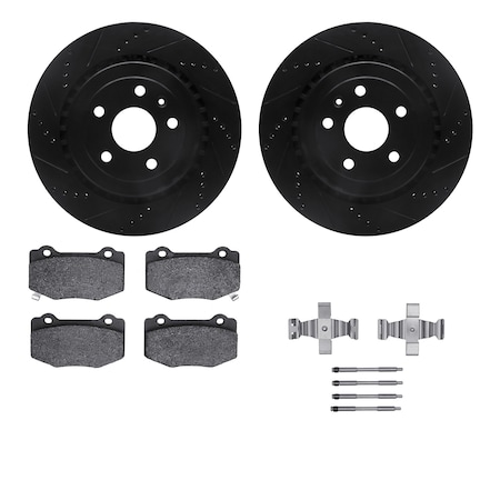 Dynamic Friction Co DFC Rotors-Drilled & Slotted-Black w/ 5000 Advanced Brake Pads Incl Hdw 8512-47048