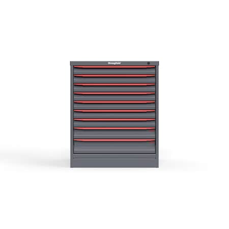 Strong Hold 9 drawer cabinet - (7x 2ft, 1x 3ft, 1x 4ft) - Red accents - Keyed Alike S3036-PPAAS-0902DS