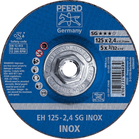 Pferd Cut-Off Wheel, Type 27, 5 in Dia, 3/32 in Thick, 5/8 in-11 Arbor Hole Size, Aluminum Oxide 63708
