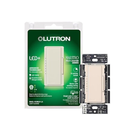 Lutron Dimmer Switch Maestro Light Almond 150 W 3-Way Light Almond MACL-153MLH-LA