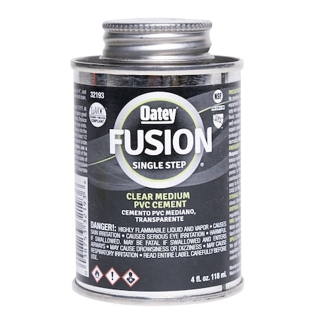 Oatey Fusion Cement, 4 oz Can, Liquid, Clear 321931