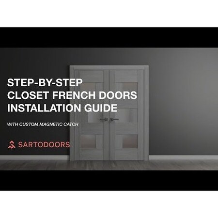 Sartodoors Solid French Double Doors, Planum 0040 Grey Oak with Black Glass, Wood Solid Panel Frame Trims, Clo PLANUM0040DD-SS-64