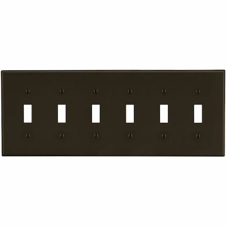 Hubbell Wiring Device-Kellems Wallplate, 6-Gang, 6) Toggle, Brown P6
