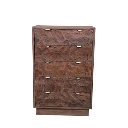 Homeroots 35" Brown Carved Abstract Solid Wood Five Drawer Dresser 661225