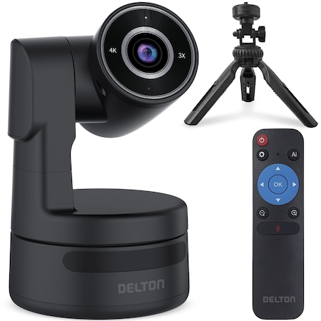 Delton PTZ Ultra HD 4K Webcam with AI Tracking and Noise-Reduction Microphone, Black C68