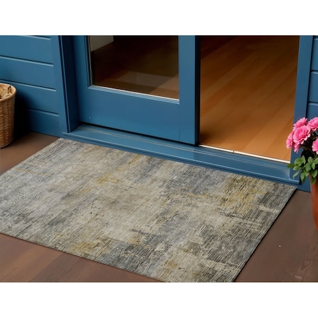 Homeroots 3' X 5' Pewter And Wheat Abstract Washable Indoor Outdoor Area Rug 616244