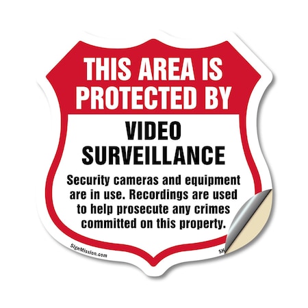 Signmission Video Surveillance Shield Sign This Area, 18 Inch X 18 Inch, Vinyl Decal SHI-D-18-473