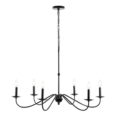 Jonathan Y Wicklow 34.75" 6-Light Bohemian Farmhouse Iron LED Chandelier, Oil Rubbed Bronze JYL7559A