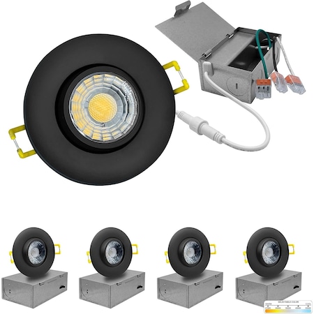 Nuwatt 3 Inch Black LED Gimbal Recessed Downlight 2700K-5000K Selectable Canless Light, Dimmable, PK4 NW-GMB-3-5CT-BLK-R-4P