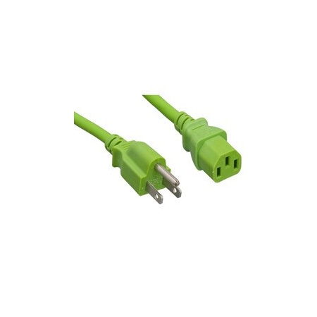 Cable Wholesale Computer / Monitor Power Cord, Green, NEMA 5-15P to C13, 18AWG, 10 Amp, 6 foot 10W1-01206GN