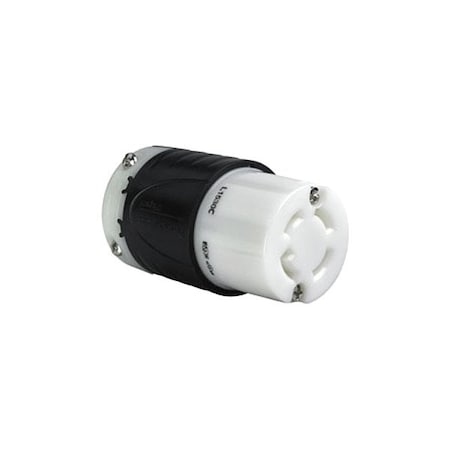 Pass & Seymour Locking Connector, L15-30R, 30 A, 250V AC, Three Phase, 2 Pole, Screw Terminals, Black, White L1530C