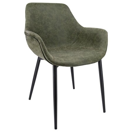 Leisuremod Markley Modern Leather Dining Arm Chair with Metal Legs, Olive Green EC26G