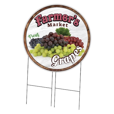 Signmission Corrugated Plastic Sign With Stakes 36in Circular-Farmers Market Grapes, C-36-CIR-WS-Grapes C-36-CIR-WS-Grapes