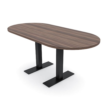 Skutchi Designs 6ft Conference Table With Power Unit | 6 Person Modular Racetrack Meeting Table | Harmony Series HAR-RAC-36X72-T.BK-H3041-NA