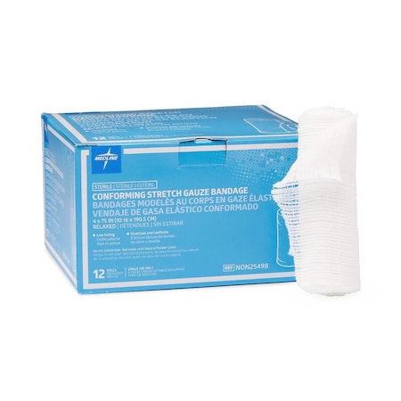 Medline Sterile Conforming Gauze Bandage, 4in x 75in, 12PK NON25498H