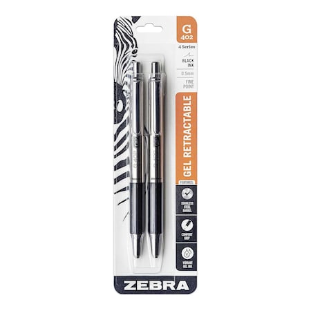 Zebra Pen G-402 Retractable Gel 0.5mm Black 2pk 49212
