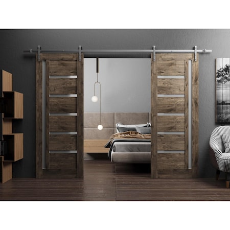 Sartodoors Sturdy Double Barn Door with Frosted Glass Oak 56x96 (2* 28x96) Solid Core Modern Interior QUADRO4088DB-S-AKA-5696