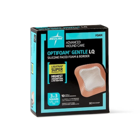 Medline Optifoam Gentle Silicone-Faced Foam Dressing with Liquitrap Super Absorbent Core, 10PK MSC2333EPZ