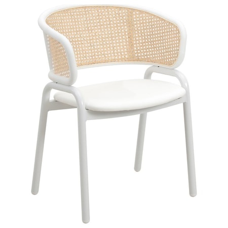 Leisuremod Ervilla Dining Chair with White Powder Coated Steel Legs and Wicker Back, White ECW-20W