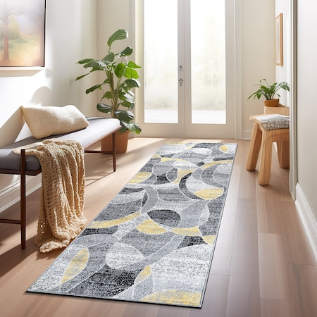 World Rug Gallery Contemporary Distressed Circle Runner Rug 2 ft x 7 ft Yellow WR31YELLOW2X7