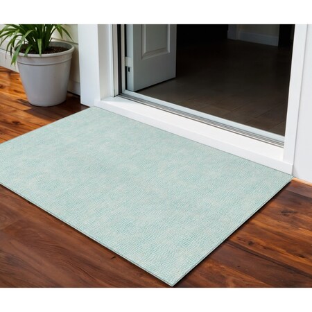 Homeroots 3' X 5' Aqua And Ivory Geometric Washable Indoor Outdoor Area Rug 602407