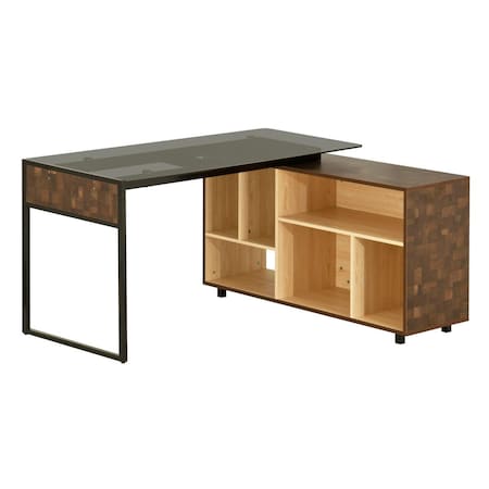 Techni Mobili L-Shape Corner Desk with Multiple Storage, Oak RTA-385DL-OAK