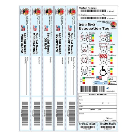 Disaster Management Systems Evacuation Tag, Synthetic Paper, 1/4 in H x 8 1/2 in W, Multi-Color, 20 PK DMS-05505