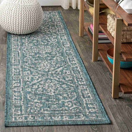 Jonathan Y Malta Bohemian Medallion Textured Weave Teal/Gray 2 ft. x 8 ft. Indoor/Outdoor Runner Rug SMB104B-28