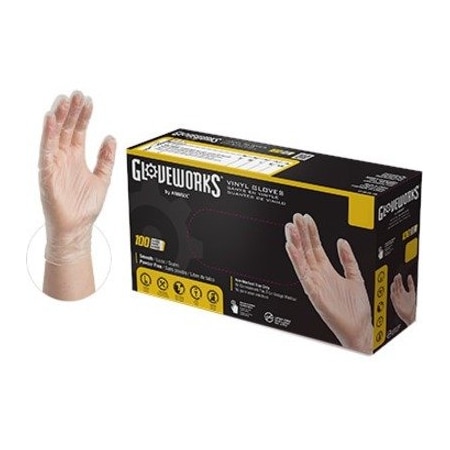 Gloveworks By Ammex IVPF, Disposable Gloves, 3 mil Palm, Vinyl, Powder-Free, M, 1000 PK, Clear IVPF44100