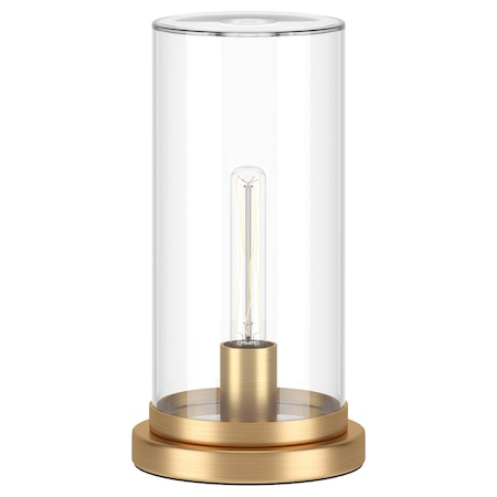 Homeroots 13" Brass Metal Table Lamp With Clear Cylinder Shade 546135