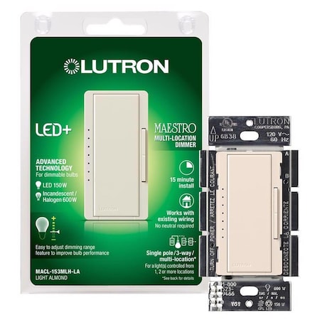 Lutron Lutron Maestro Light Almond 150 W 3-Way Dimmer Switch 1 pk MACL-153MLH-LA