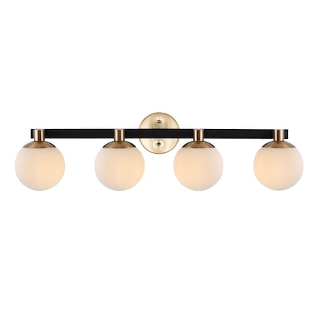 Jonathan Y Modernist Globe 34" 4-Light Metal/Frosted Glass Modern Contemporary LED Vanity, Brass Gold/Black JYL3543A