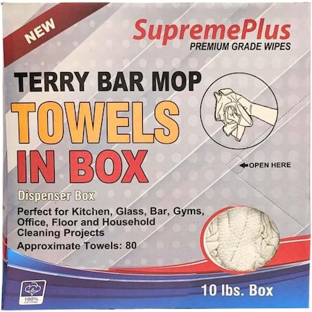 Supremeplus Terry White Bar Towels, 14 in x 17 in to 16 in x 19 in, 960 lbs. Pallet, 96 x 10 lbs.  96PK SP-3319