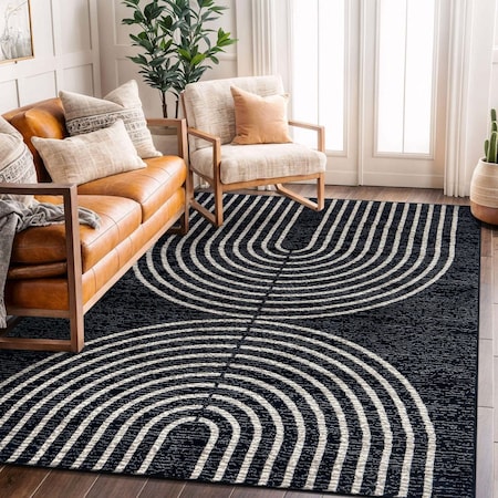 World Rug Gallery Contemporary Arch Design Area Rug 5 ft x 7 ft Black WR94BLACK5X7