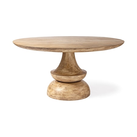 Homeroots 60" Natural Rounded Solid Wood Pedestal Base Dining Table 380473
