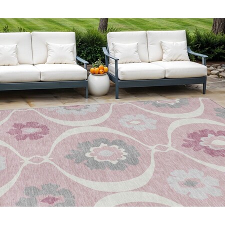 Homeroots 10' X 14' Pink Blush And Gray Medallion Washable Indoor Outdoor Area Rug 589637