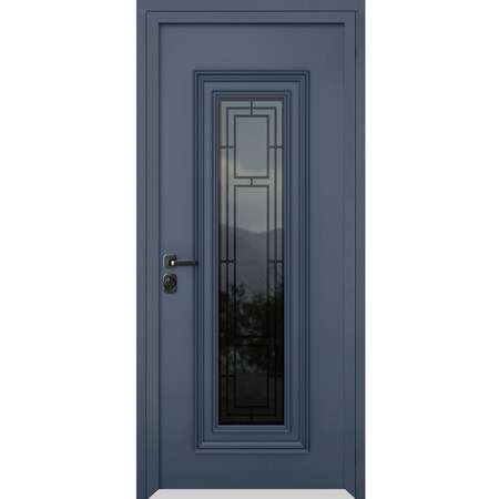 Vdomdoors Steel Door Ballucio 6044 Gray Graphite Stainless Inserts Single Modern Painted-W36xH80-Right Inswin BALLUCIO6044EXD-GRE-W36xH80-RH-I