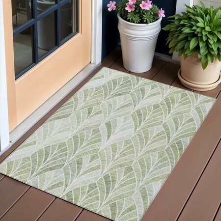 Homeroots 3' X 5' Sage Artichoke Green And Mint Green Geometric Washable Indoor Outdoor Area Rug 589242