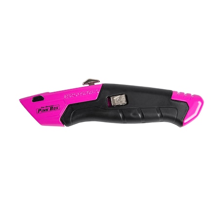 The Original Pink Box Auto-Loading Retractable Utility Knife with On-Tool Blade Storage, Includes 5 Blades, Pink PB1AUK