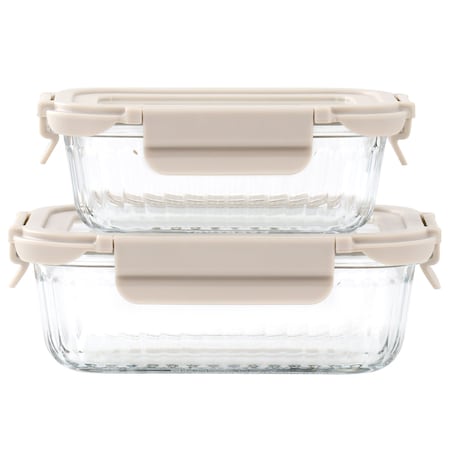 Martha Stewart Everyday Clifftop 4Pc 21oz and 1oz Glass Container Set with Locking Lids in Warm Grey 140904.04