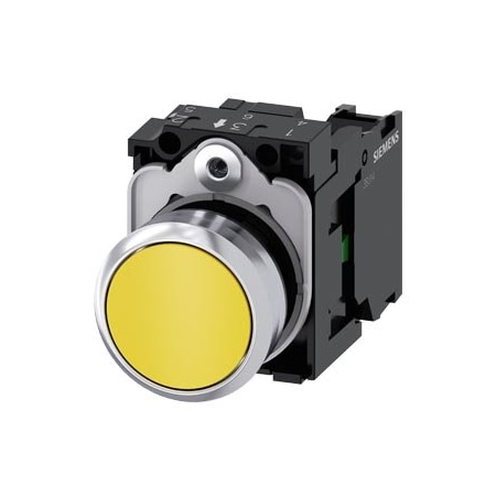 Siemens Pushbutton, 22 mm, round, metal, shiny, yellow, pushbutton, flat 3SU1150-0AB30-1BA0-ZY15