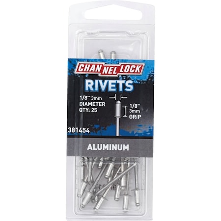 Channellock 1/8''Dia.x1/8'' Grip Aluminum POP Rivet, 25PK 381454