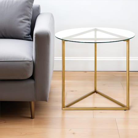 Homeroots 22" Brass And Clear Glass And Steel Round End Table 543841